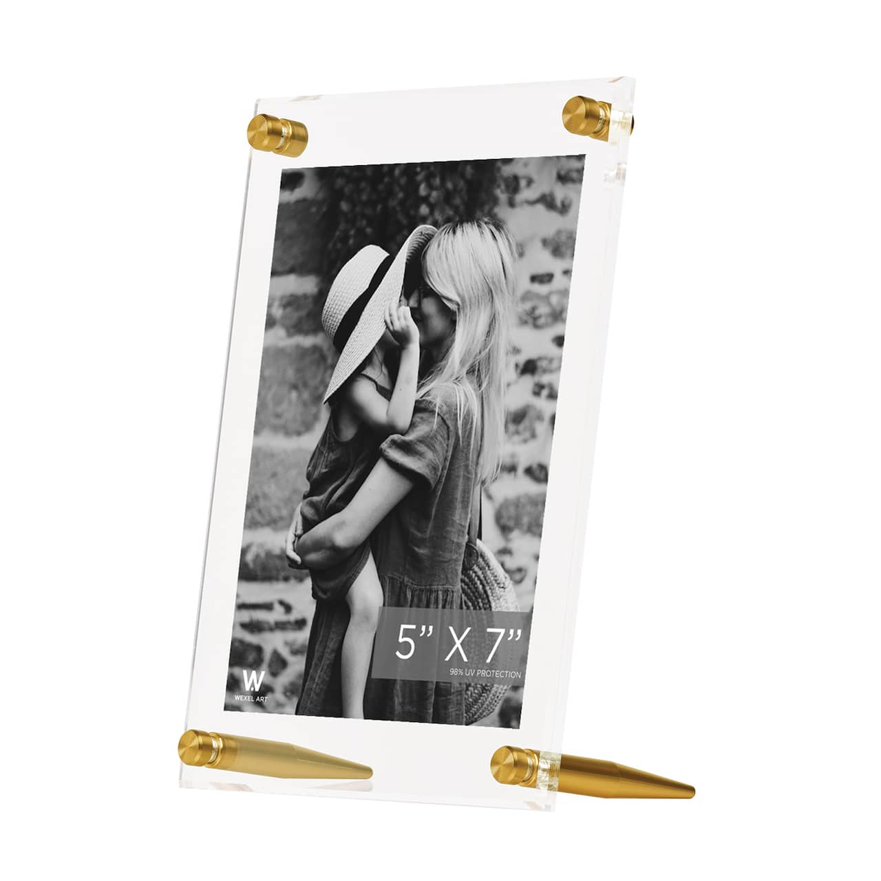 Wexel Art Clear Acrylic Tabletop Floating Picture Frame with Gold Hardware